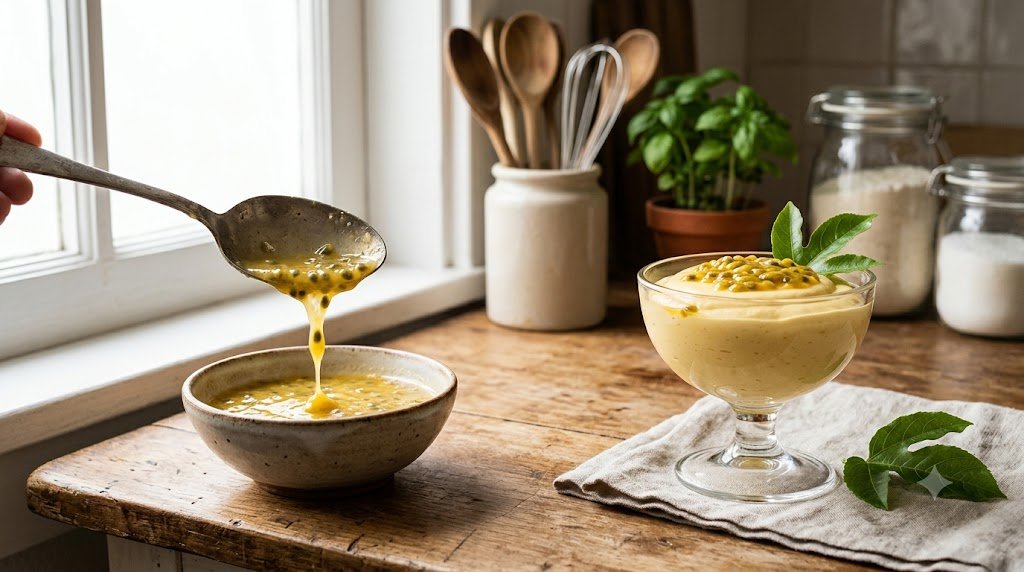 Mousse de maracujá muito líquido comparado à textura cremosa correta