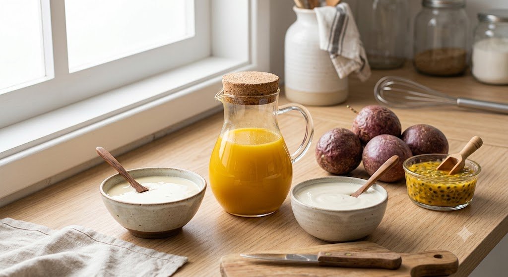 Ingredientes para mousse de maracujá com 3 ingredientes