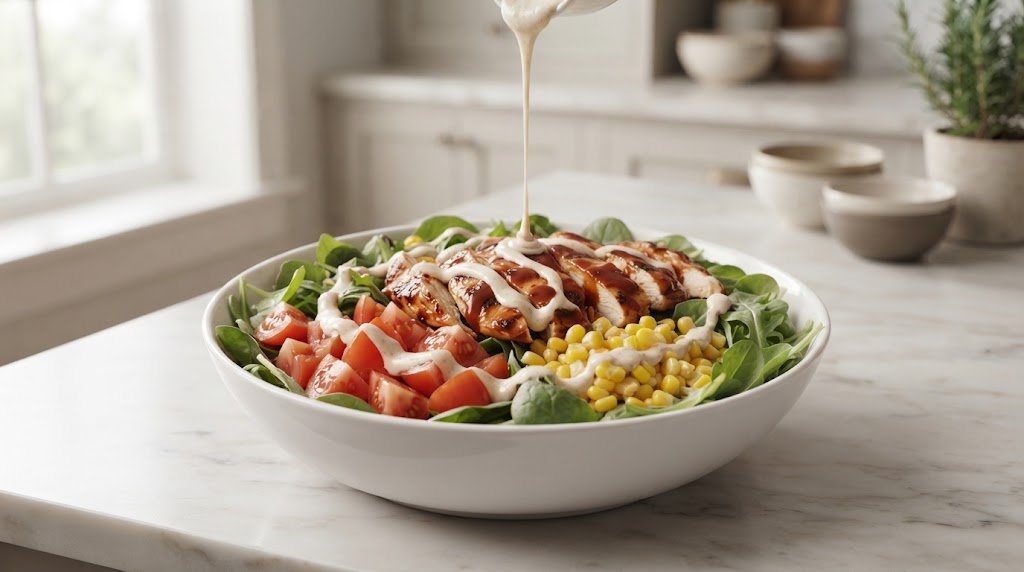 Salada de frango com molho barbecue pronta