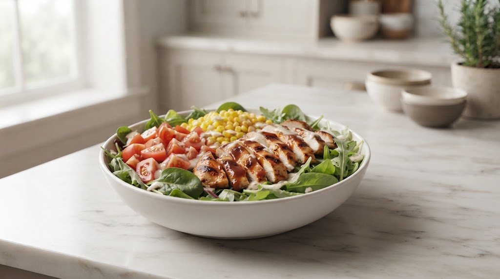 Salada de frango com molho barbecue pronta para servir