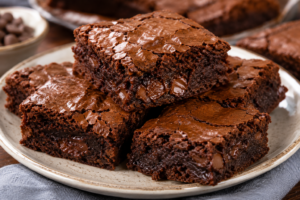 Brownie de chocolate cremoso com casquinha crocante e interior úmido