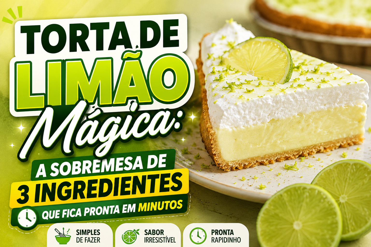 Fatia de torta de limão fácil e rápida com raspas de limão verde no topo