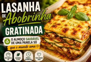 Lasanha de abobrinha gratinada com queijo dourado e recheio cremoso