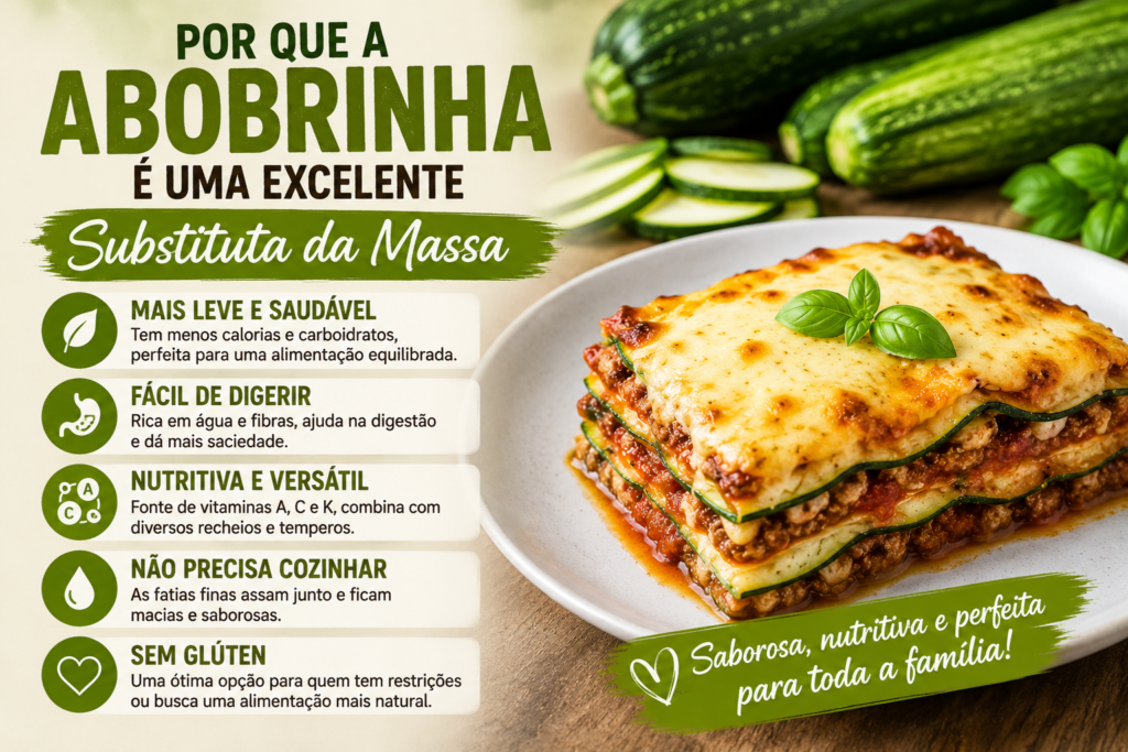 Lasanha de abobrinha mostrando a abobrinha como substituta da massa tradicional
