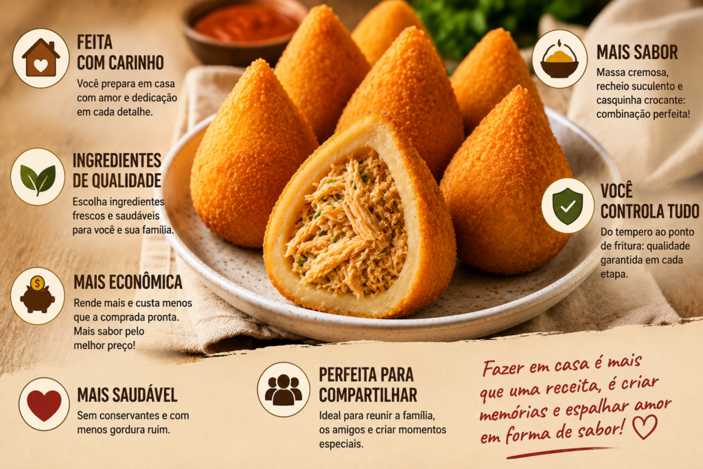Coxinha de frango caseira crocante com recheio suculento e ingredientes frescos