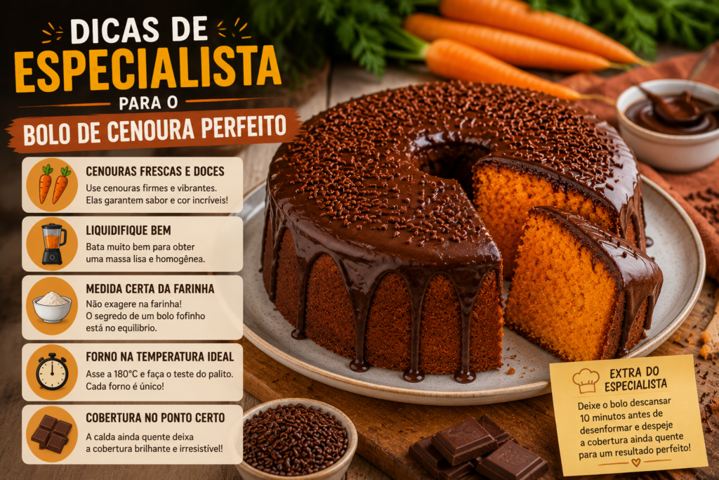 Dicas para preparar bolo de cenoura fofinho com cobertura de chocolate