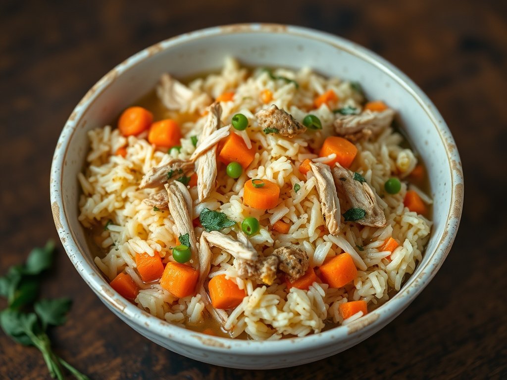 Arroz caldoso com frango pronto