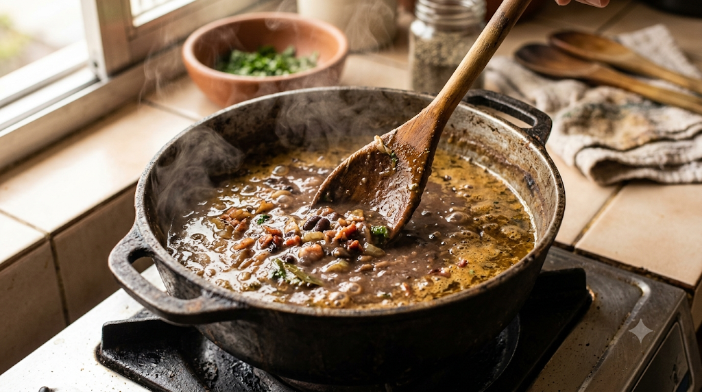 Ingredientes organizados para o preparo do caldo de feijão preto