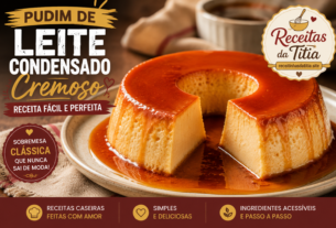 Pudim de leite condensado cremoso com calda de caramelo