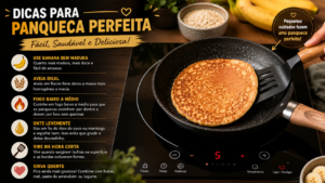 Panqueca de banana e aveia dourando na frigideira sobre fogão de indução