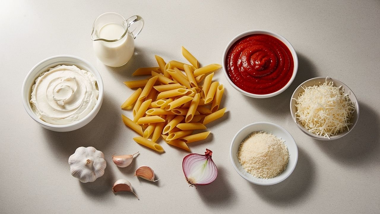 Ingredientes para macarrão de forno com cream cheese