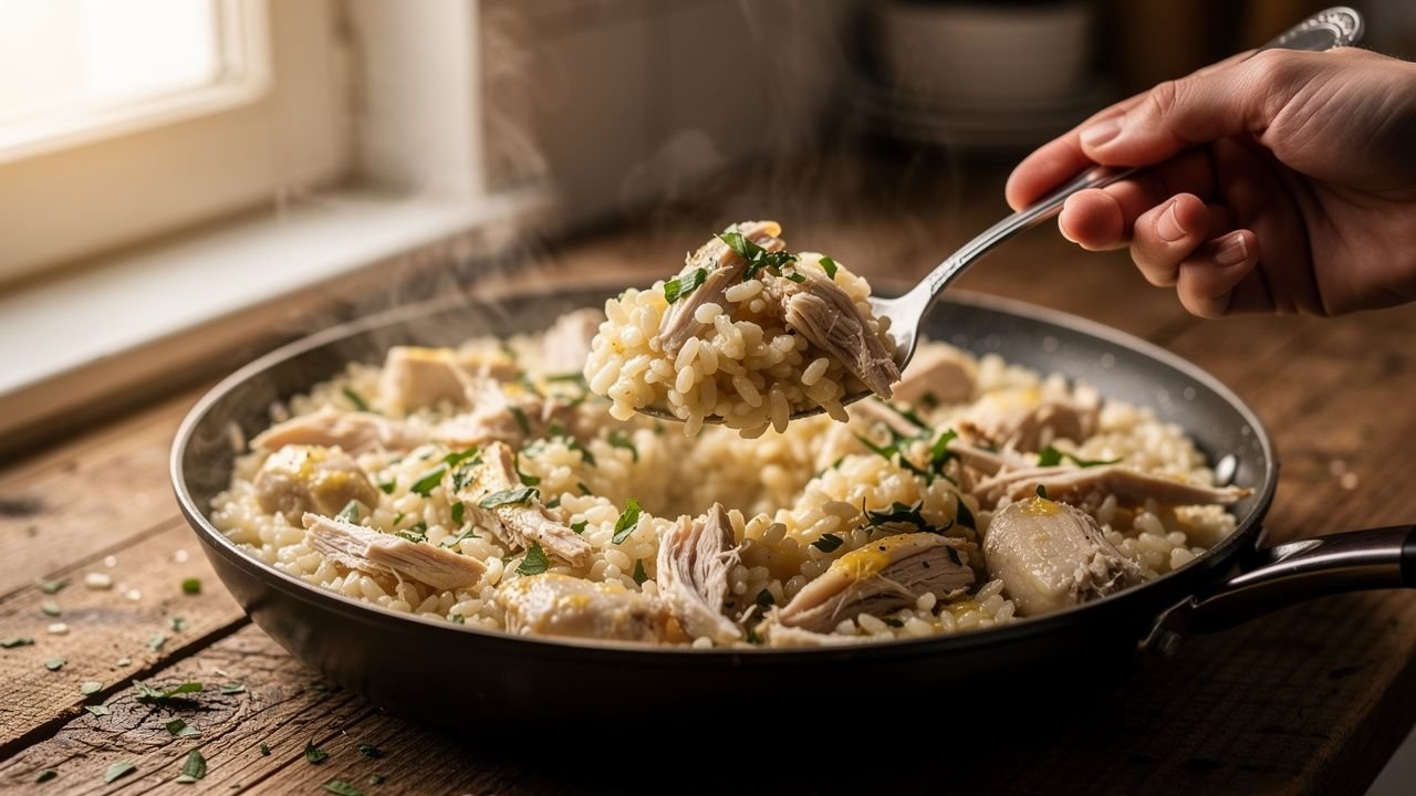 Risoto de frango cremoso servido