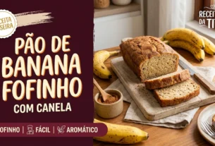 Pão de banana fofinho caseiro com canela, massa macia e bananas maduras