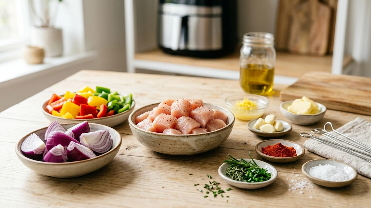 Ingredientes para espetada de frango na air fryer