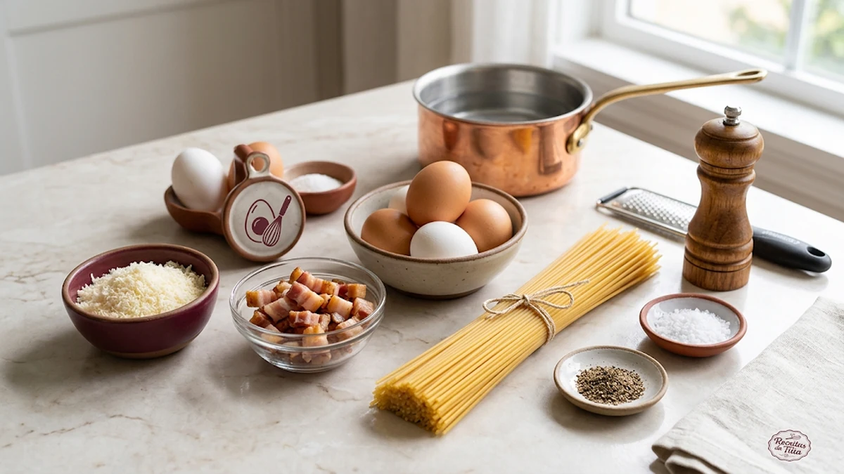 Ingredientes do macarrão à carbonara