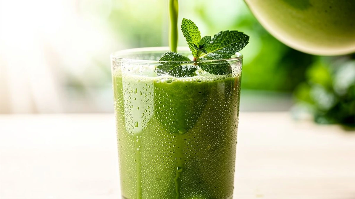 Imagem do suco verde de abacaxi com couve, pepino, limão e hortelã — etapa 4