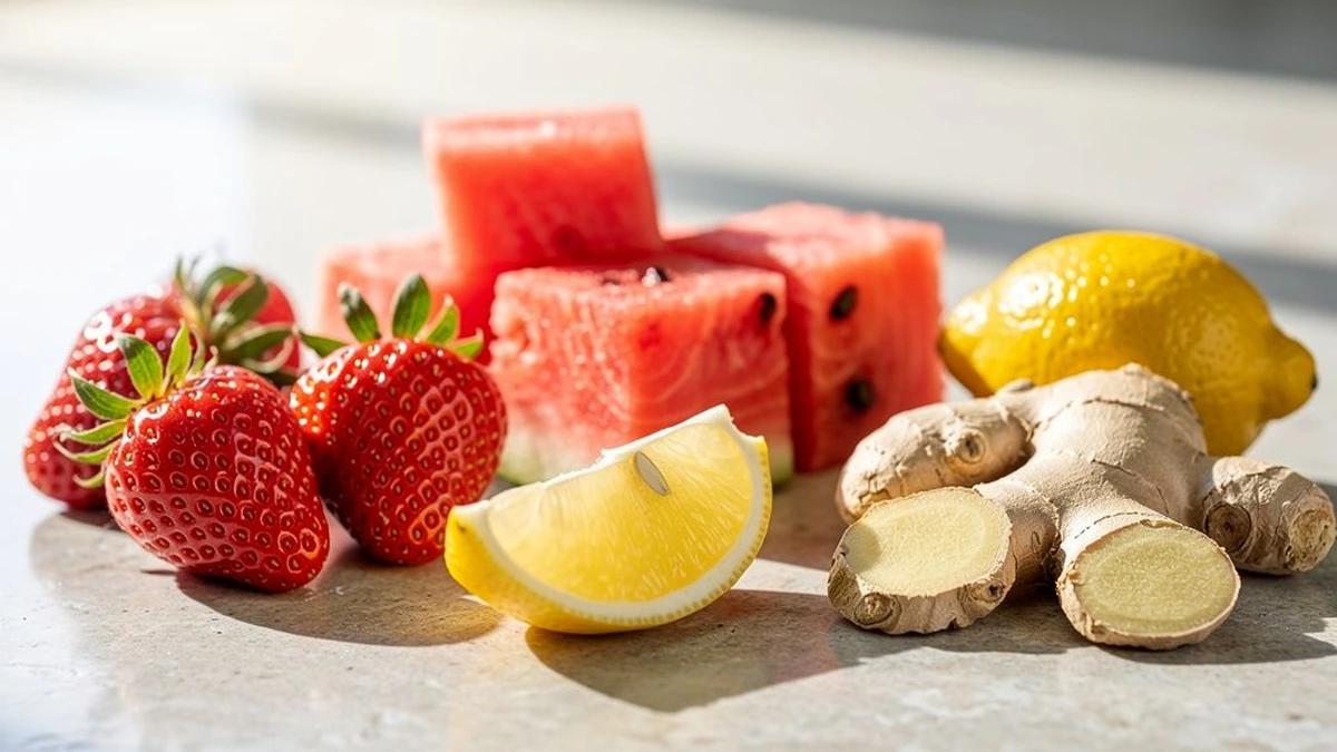 Imagem do suco vermelho de morango e melancia com limão e gengibre — etapa 2