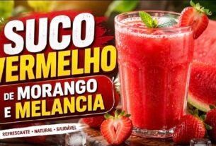 Capa do suco vermelho de morango e melancia com limão e gengibre
